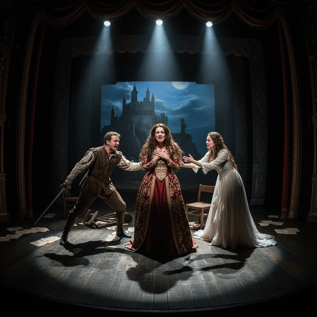 Actores en escena de obra de teatro
