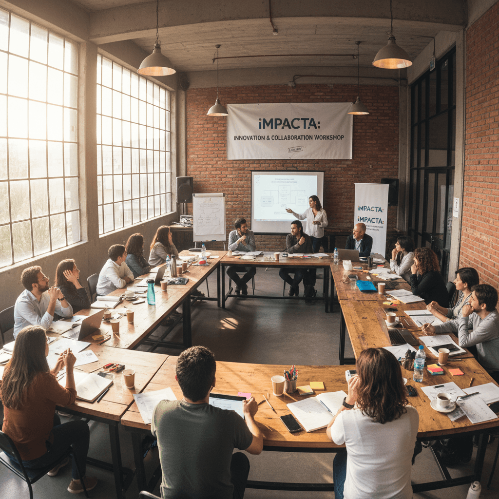 Grupo de personas aprendiendo juntas en un taller presencial de IMPACTA.red en Santiago